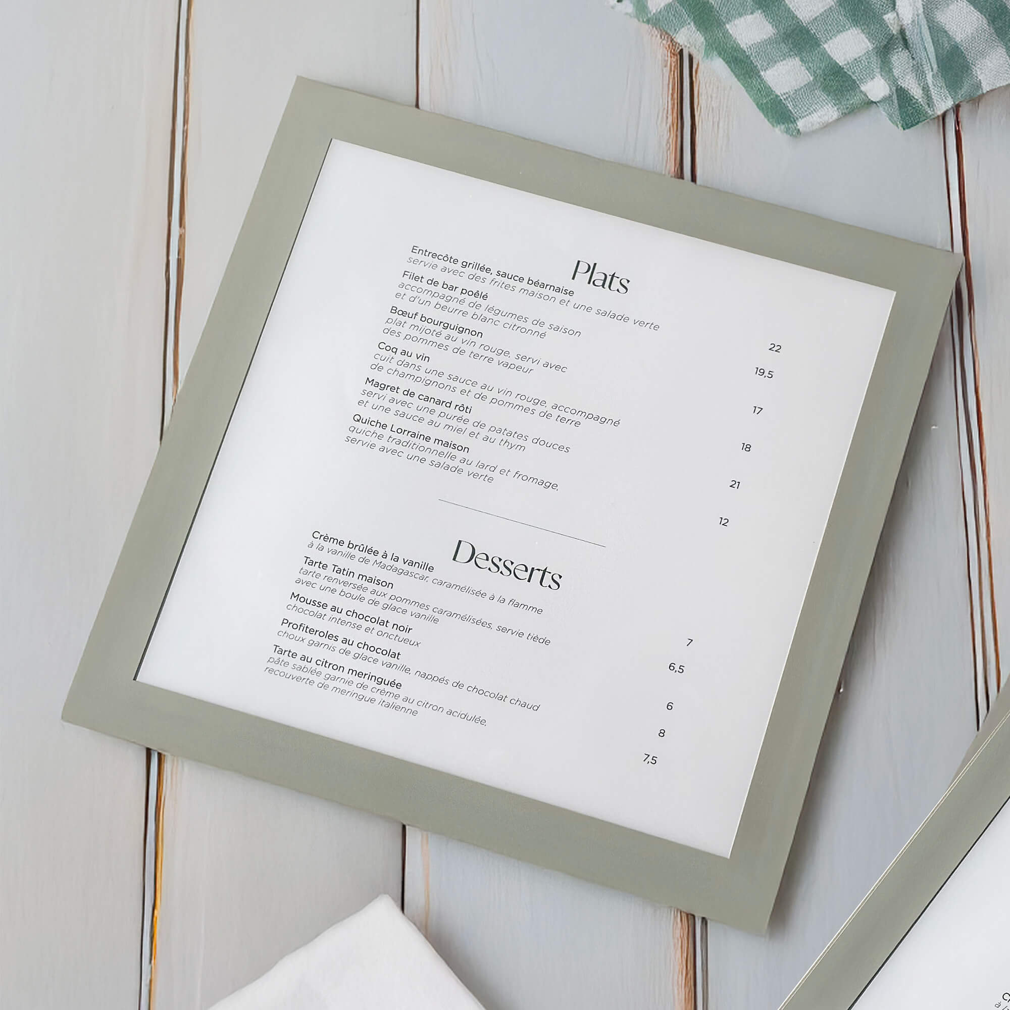 Protège-menu en plastique - Format planche