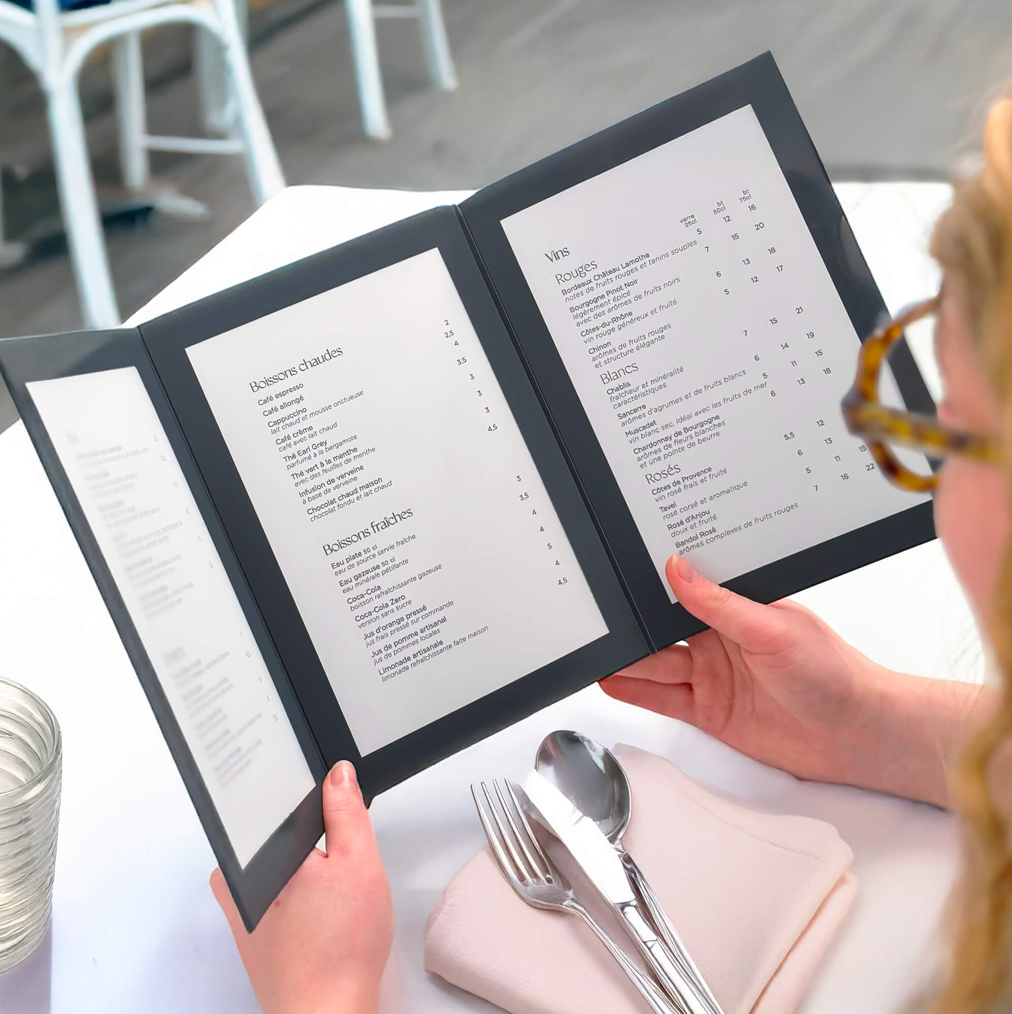 Protège-menu en plastique - Format tryptique