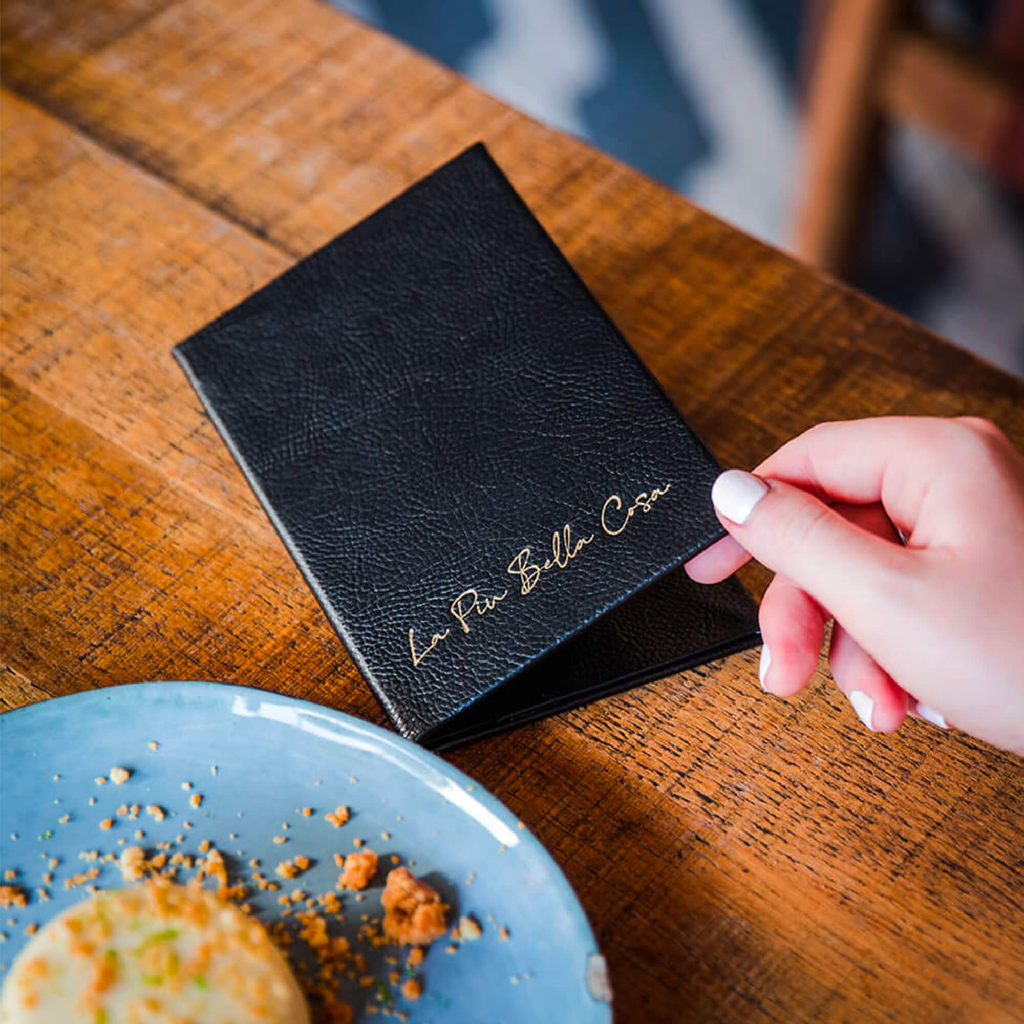 Porte-addition rigide en simili-cuir grainé